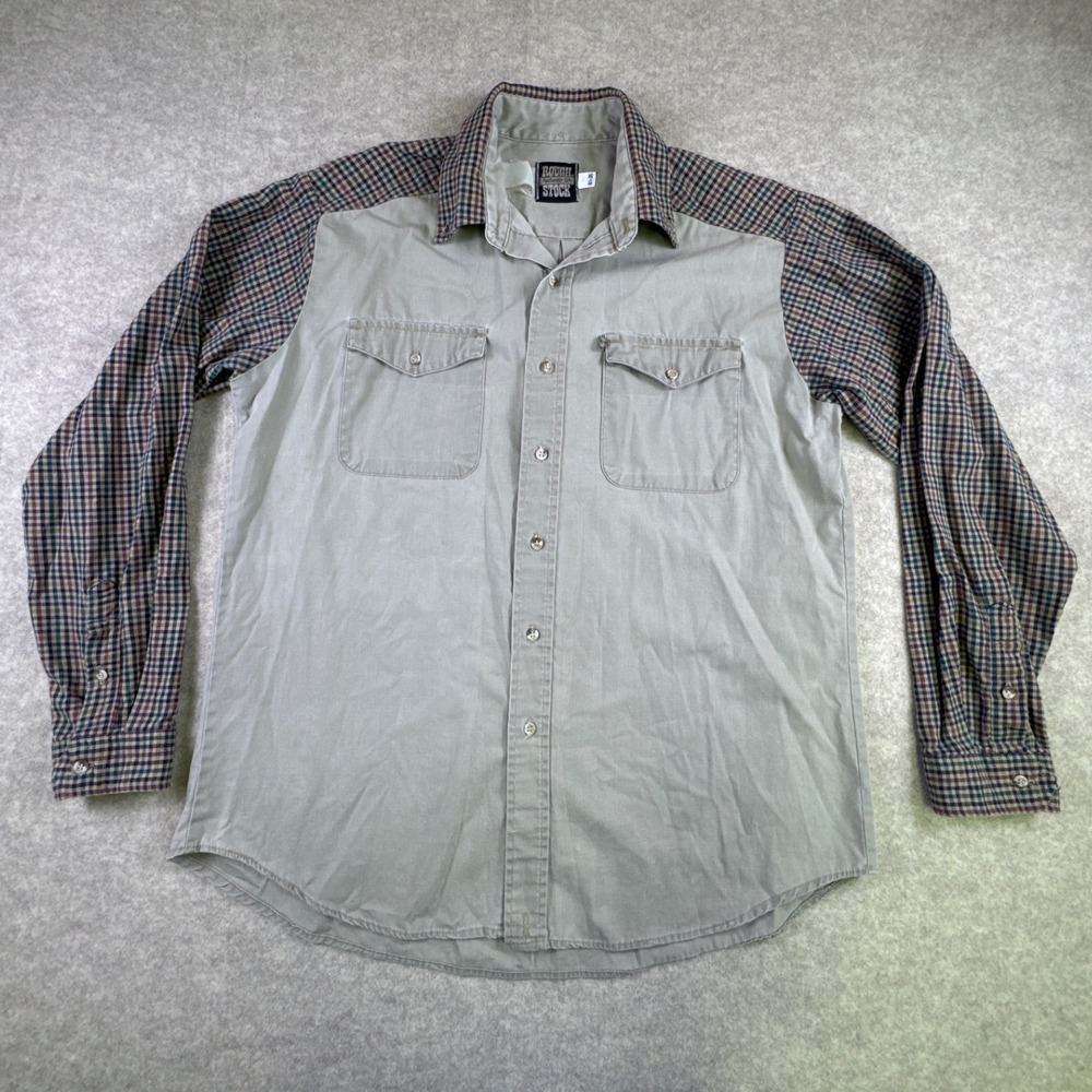 Rough Stock Panhandle Slim Men's Button Down‎ Long Sleeve Tan Plaid Shoulders